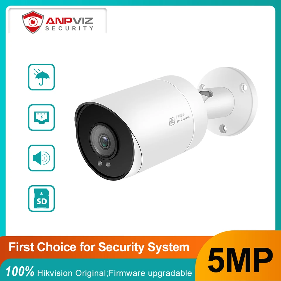 Anpviz 5MP Poe Bullet IP Camera Outdoor/Home Security Video Dozorný fotoaparát s Audio H.265 Motion Alarm IP66 30 m IR