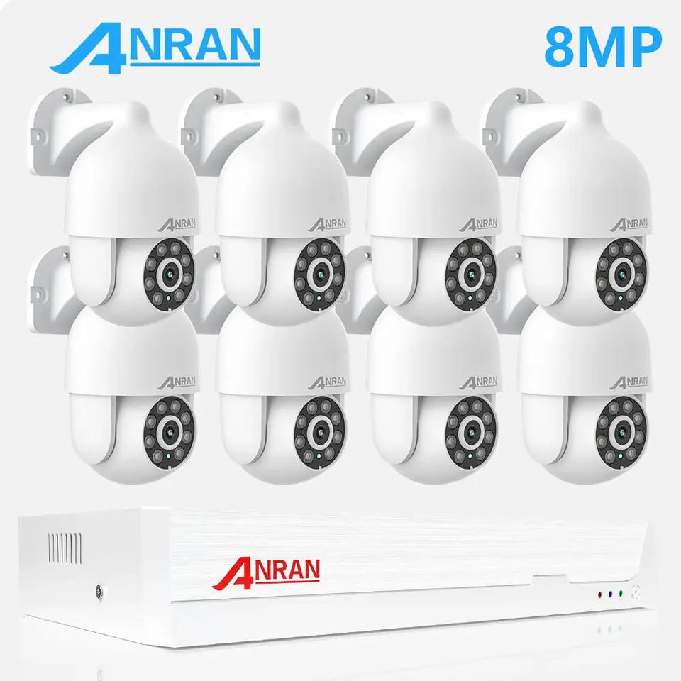 ANRAN 4K 8MP Sledovanie Poe Systémová súprava Security CCTV IP Camera Set Two Way Audio Color Night Vision AI Smart PTZ Detection Kit