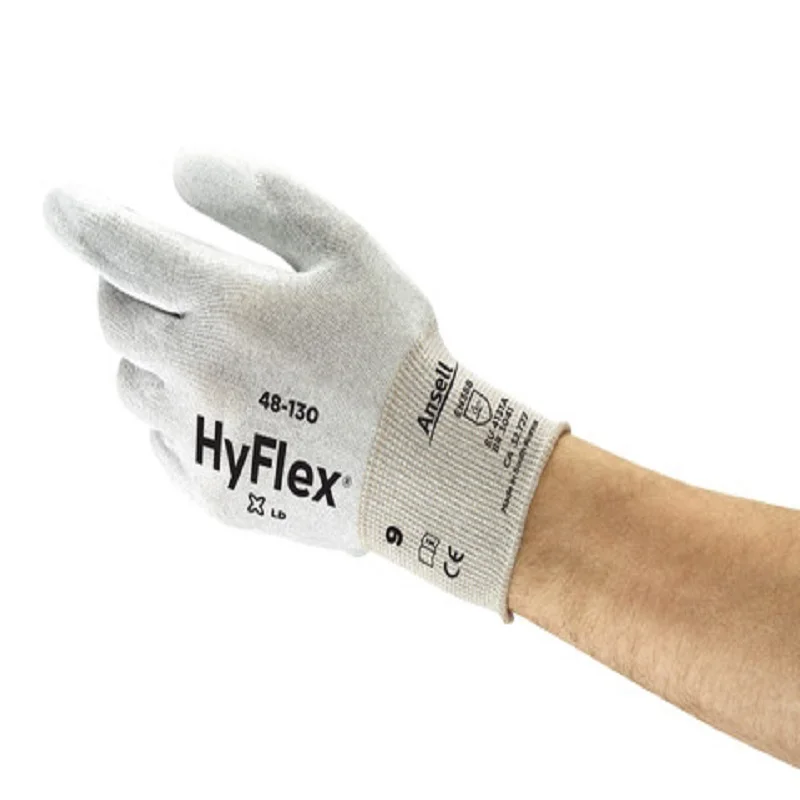 Ansell Hyflex 48-130 Ant-Static and opotrebenie rukavíc polyuretánového potiahnutia oleja odolného voči ochrane nylonu
