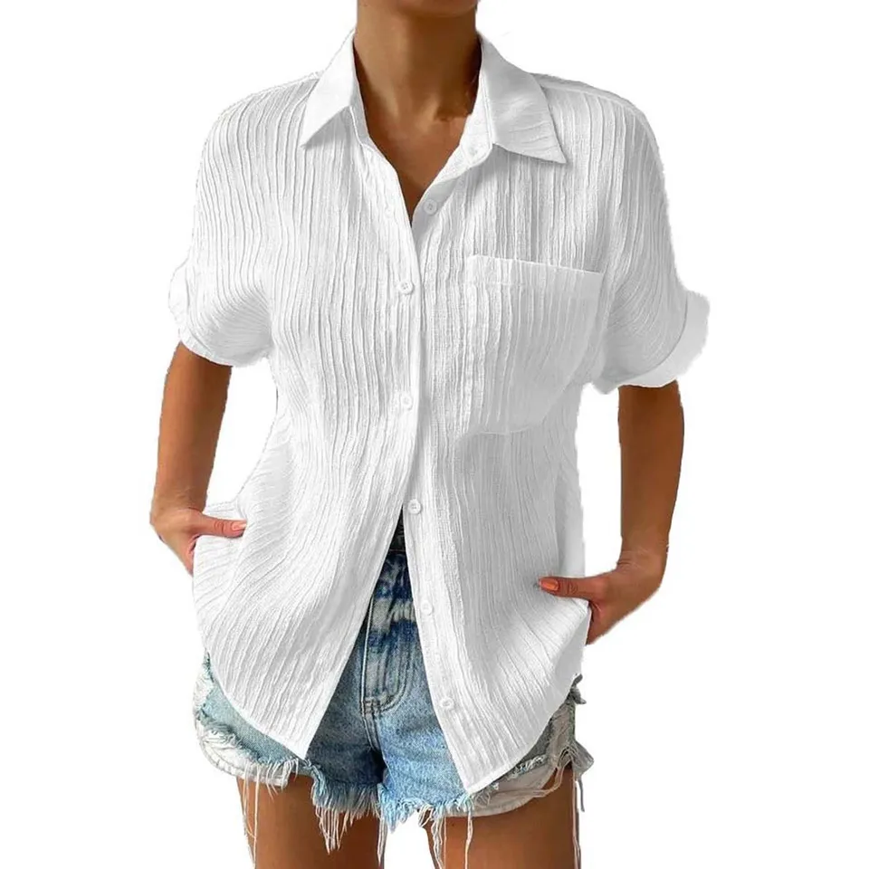 Anti-fade košeľu top ženy Spevná farba ochrana pred slnkom Stulewear Streetwear Summer Mardigan Ženy orezané blúzky Kórejský módny štýl