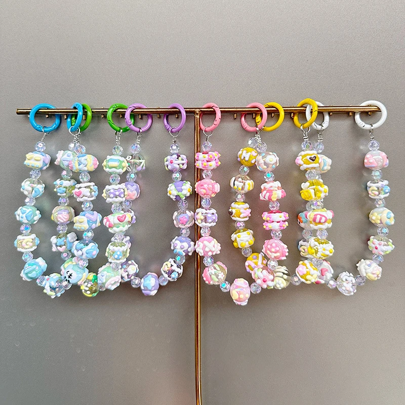 Anti Loss Mobile Phret Rank Ručne nakreslený korálkový prívesok Keychain Bag Decotion