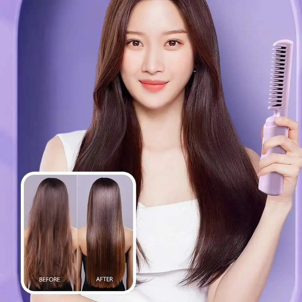 Anti-Scald Hair Poistener Brush Brush bezdrôtový USB Nabíjateľný rovný vlasový hrebeň elektrické zahrievanie vykurovacieho vykurovacieho hrebeň