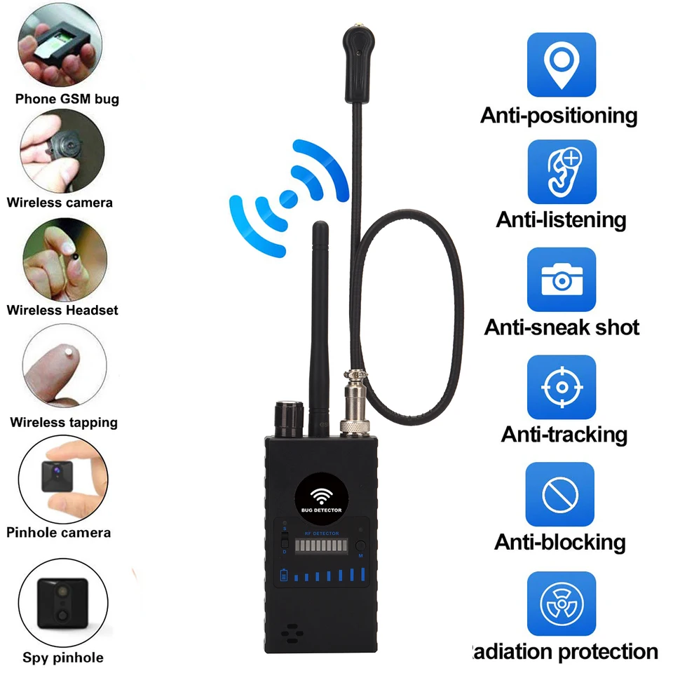 Anti Spy RF detektor, vysoká citlivosť bezdrôtovej chyby skrytý detektor fotoaparátu GPS Tracking GSM počúvanie zariadenia Finder Radio Scanner