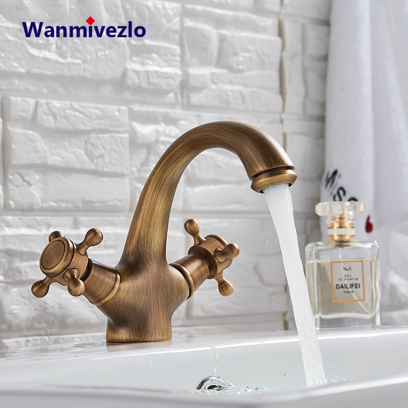 Antique Bidet Sprchova kúpeľňa povodie Faucet Duálne rukoväte s horúcou studenou vodou Mixer TAP ANTIQUE Mosadz Stočná výtok