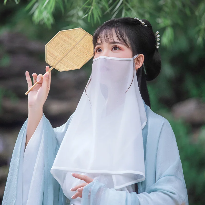 Antique Hanfu šifónový závoj na zakrytie tváre a ochrana tváre pred starodávnym vetrom Hanfu Accessories Cosplay