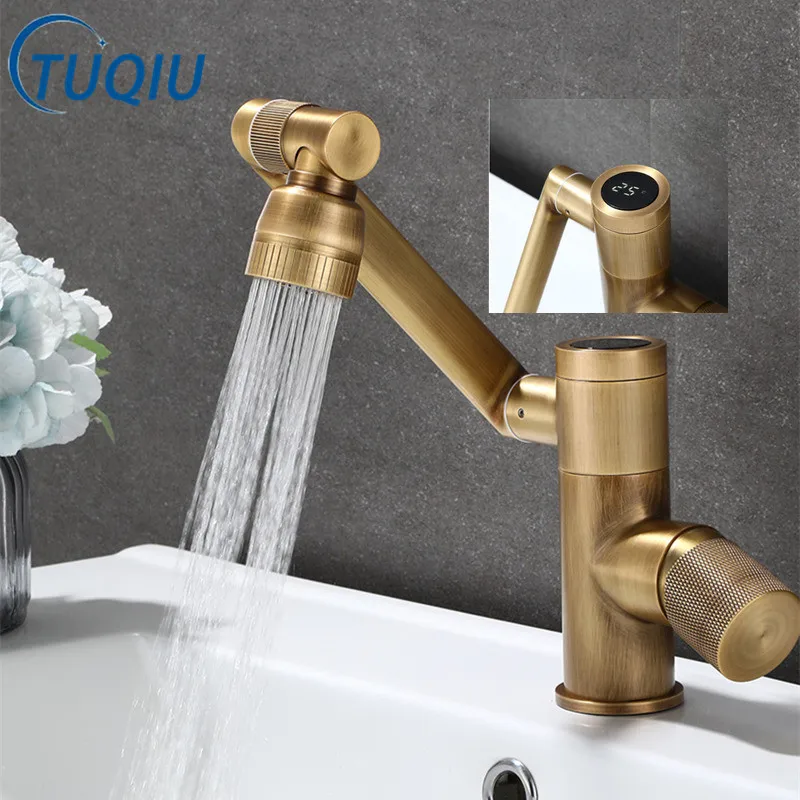 Antique Kúpeľňa Faucet Intelligent Digital Display LED povodie Faucet Horúce a studené mixér Brass Washbasin Vanity Faucet