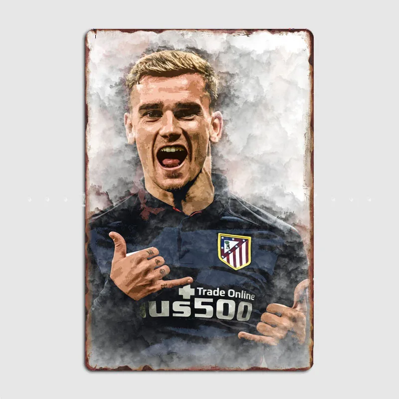 Antoine Griezmann Futbalový športový hráč retro plagáty kovová značka Vlastná garáž vnútorná nástenná izba dekor plecka vinobranie domáci dekor