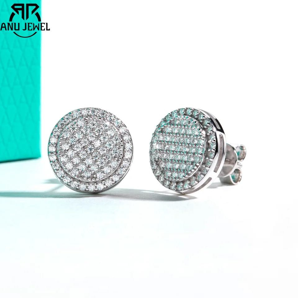 Anujewel 0,7cttw Iced Out Moissanit Stud náušnice 925 Sterling Silver náušnice New Age vrstvené hip hop šperky pre mužov a ženy