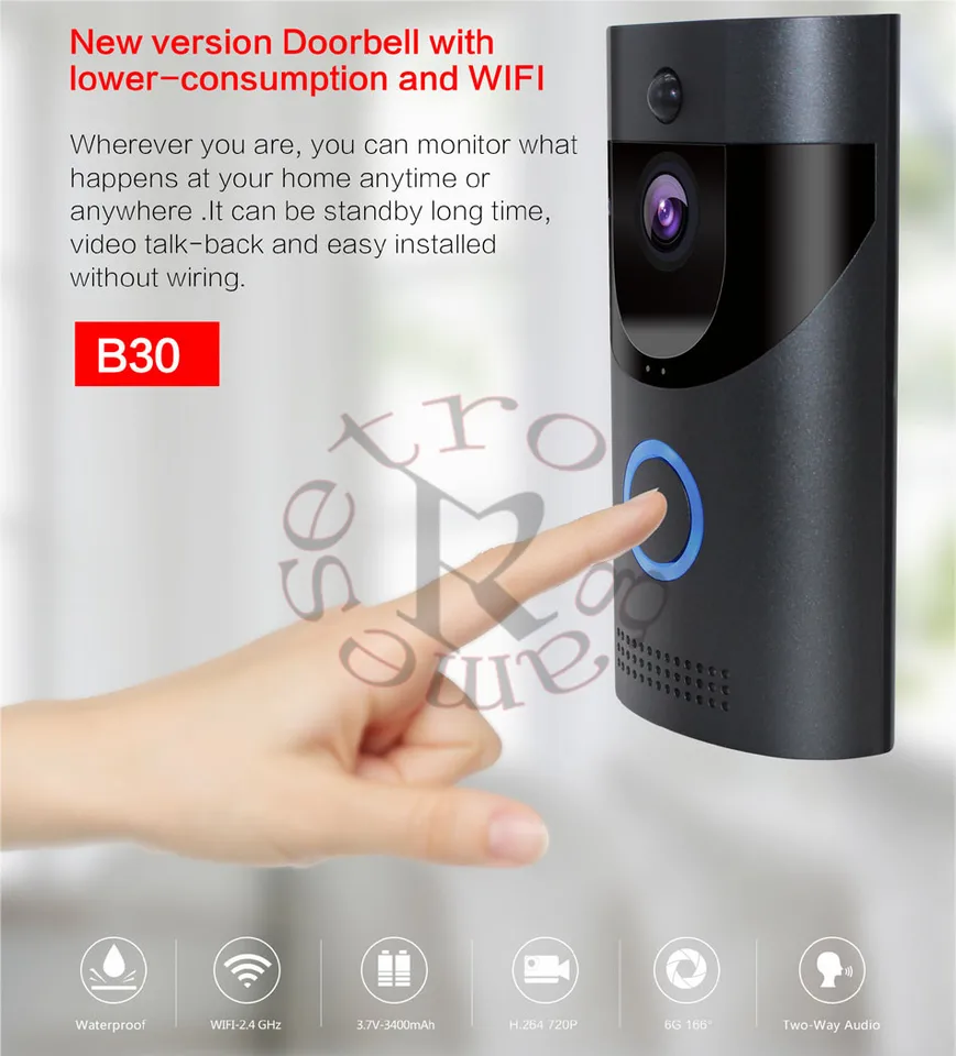 AnyTek B30 WiFi Door Bell B30 IP65 Vodotesný inteligentný videozáznam dvere 720p Wireless Intercom FIR Alarm IR Night Vision IP Camera