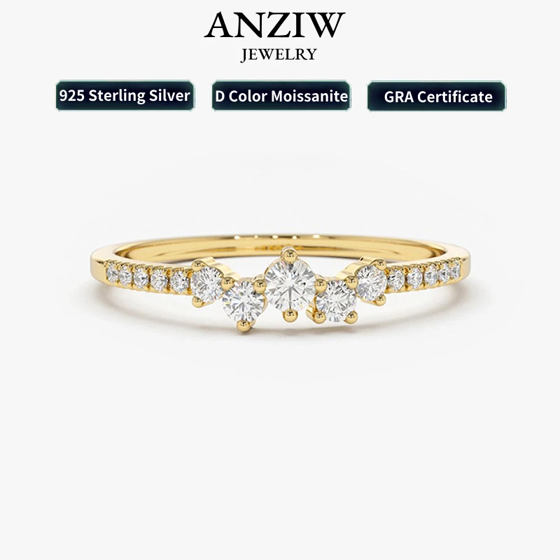 Anziw jemný moissanitový prsteň Real 925 Striebro pre ženy Dainty tenký prsteň Svadobné zasnúbenie šperkov módne doplnky