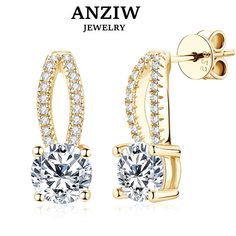 Anziw Solitaire D1.0ct Moissanite Drop náušnice Real 925 Strieborné piercingové uši náušnice pre ženy Svadobné šperky Darčeky
