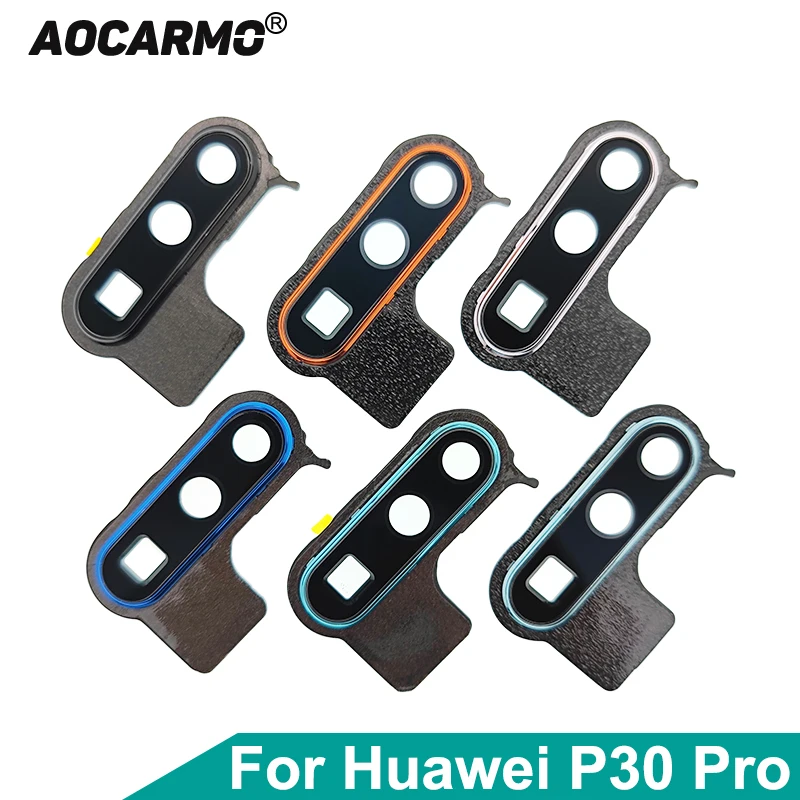 AOCARMO pre Huawei P30 Pro Zadná zadná kamera Lens Glass s kovovým prsteňovým lepidlom nahradenie dielu