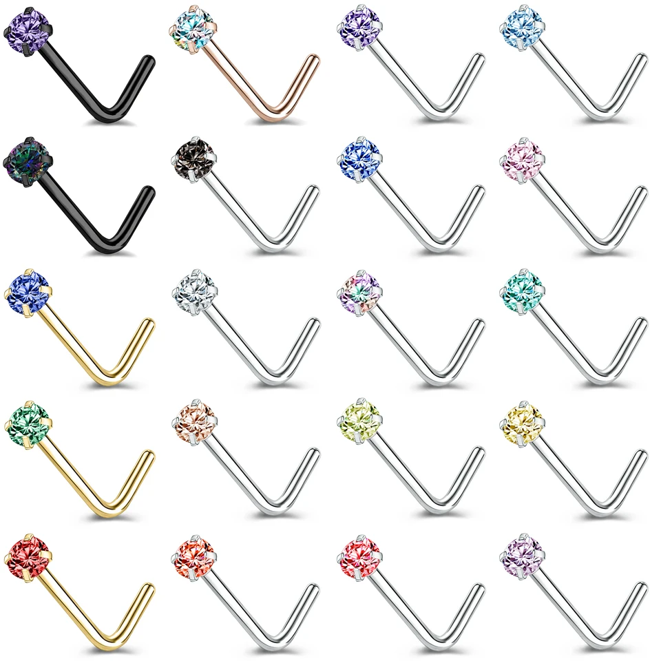 AOEDEJ 18/20G ZLATNÉ NÁSKÉ ŠTÍTKY ŠPECKY ŽENY ŽENY LESTOVANÉ KRYSTAL NOSTRIL Piercing Set Sad z nehrdzavejúcej ocele L Piercing Dievky