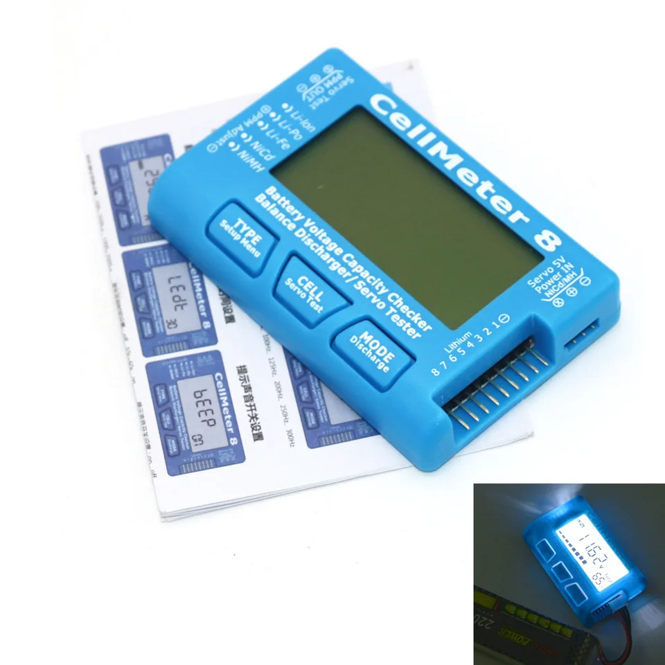 AOK Cellmeter 8 1-8S kapacita batérie Test meracieho metra s batériou Testery monitorov servo monitorov pre RC