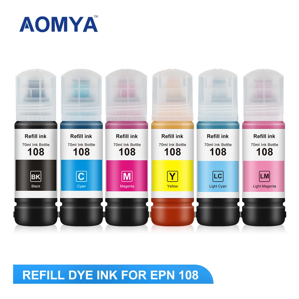 AOMYA pre EPSON 108 Atramentovú náplň pre EPSON L8050 L18058 ET-18100 L18050 TLAČKA T09C C13T09C14A Vodná fľaša 6Colors/Set