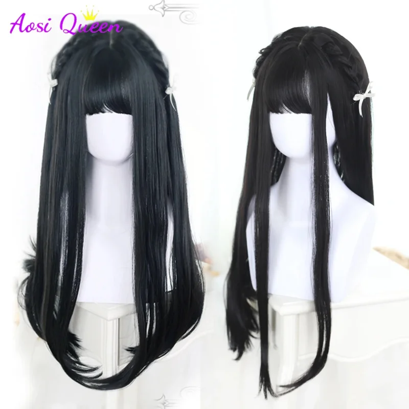 Aosi dlhé rovné vlasy čierne syntetické lolita parochne s ranou pre ženy móda ženské ženské cosplay party vianočné parochne