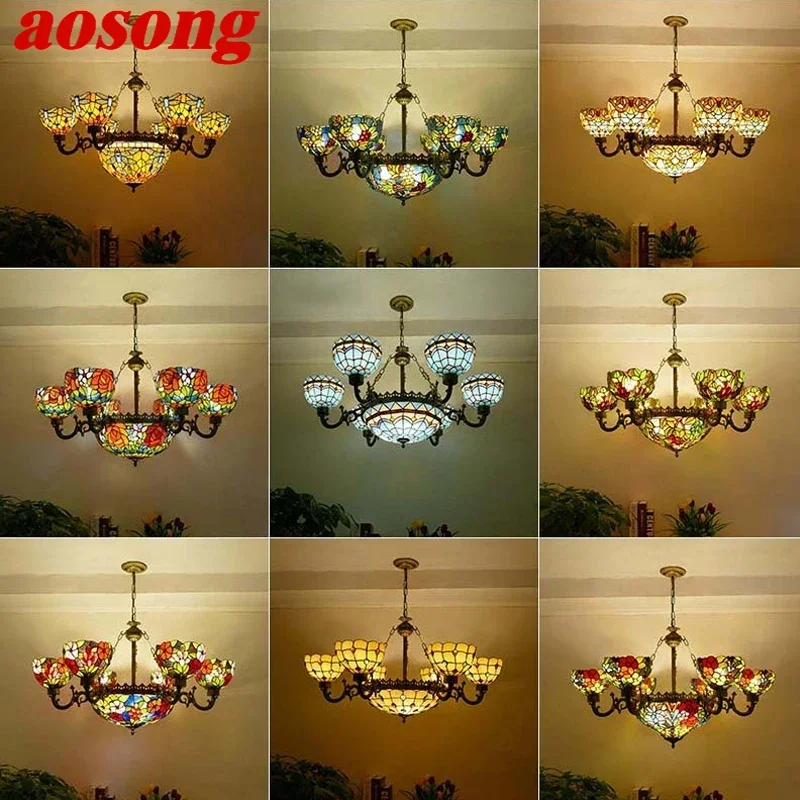 Aosong Tiffany Európska obývacia izba prívesok vintage kreatívne farebné sklo reštaurácia spálňa hotel luster