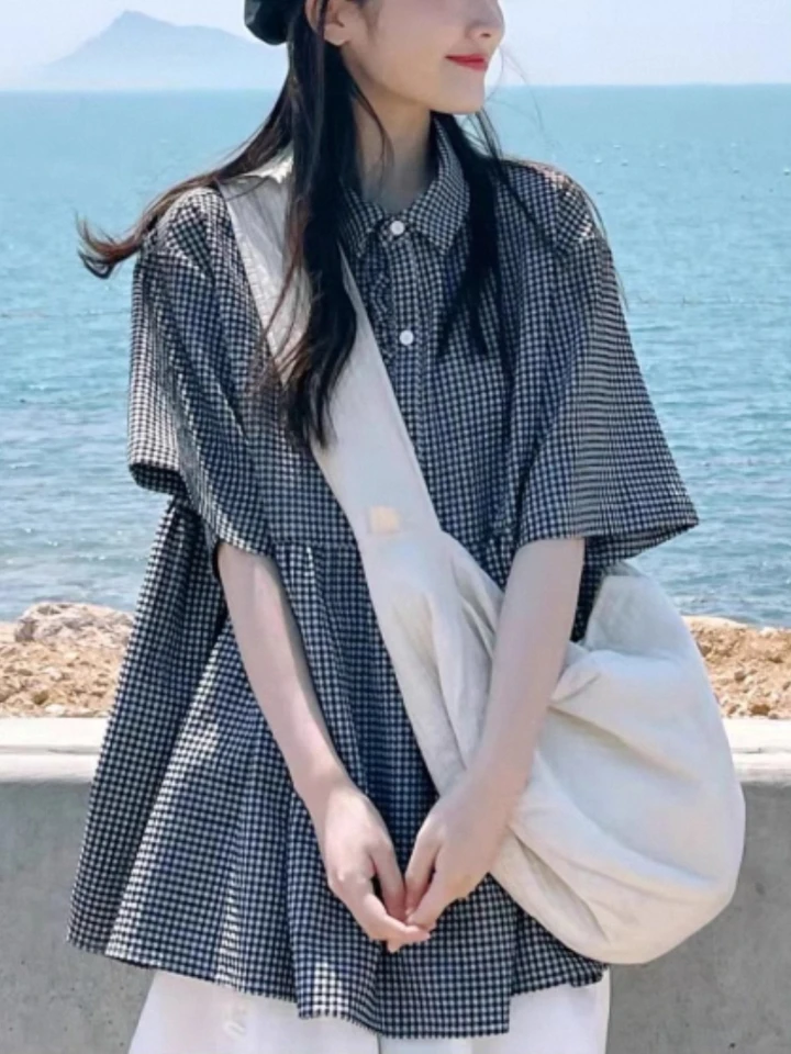 Apan Fashion Retro Loose Krátke rukávy Dámske leto kawaii Streetwear košeľa ins prepravy štýl Príležitostné dizajnové topánky 2024
