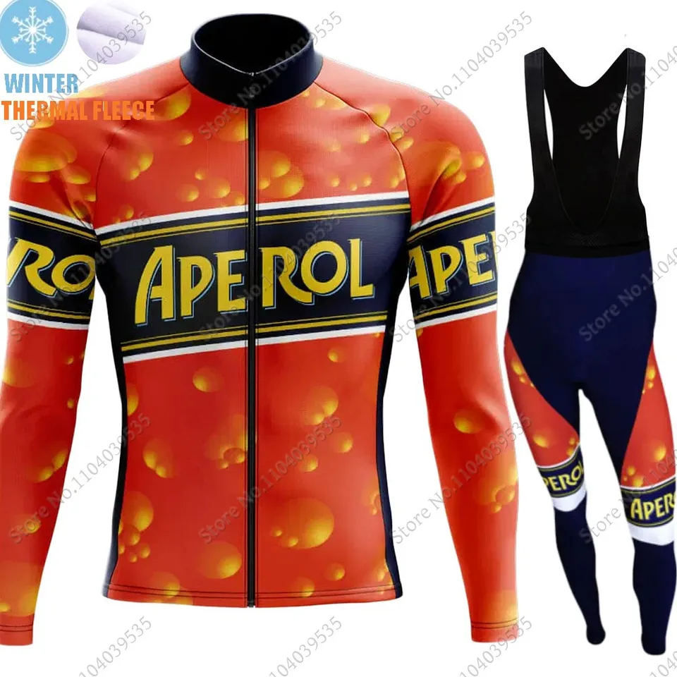 Aperol-beer 2024 cyklistický dres set zimné oblečenie pánske pánske s dlhým rukávom MTB Road Pants Pants Bib Ropa Ciclismo
