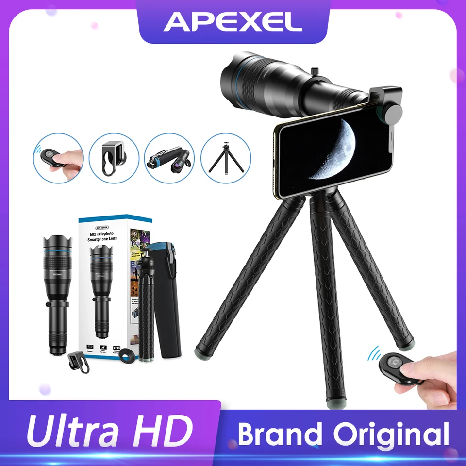 APEXEL 60X MOBILNÝ PLABION DOPRAVA ZÍSKA ZOOM MONOCULLE TELESPOPEASTROMICAL+Rozšírený statív pre iPhone Samsung Všetky smartfóny