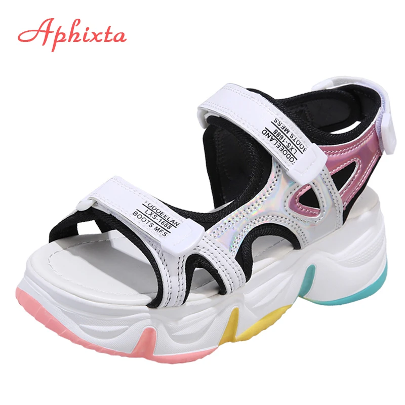 Aphixta veľká veľkosť 42 klinové podpätky Dámske sandále Sandals Sole Dizajn Žena 5,5 cm platforma Sandále Výška Zvyšovanie topánok Ženy