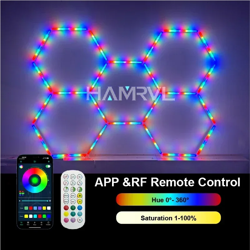 Aplikácia a diaľkové ovládanie hudba RGB Hexagon LED Garáž svetla Svetlo stropné lampa s autami na obchode s hernou hernou herňou