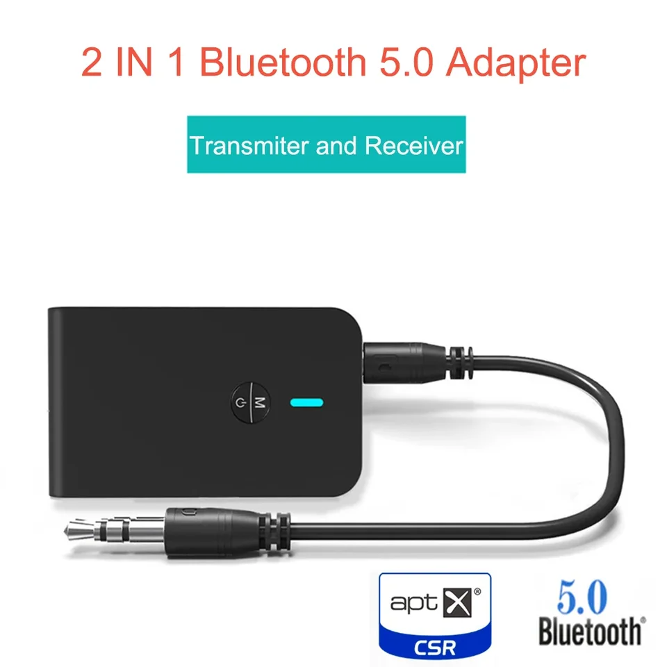 Aptx nízka latencia 5.0 Bluetooth vysielač prijímača 2 v 1 Audio Wireless Adapter pre slúchadlá reproduktora TV TV 3,5 mm AUX Jack