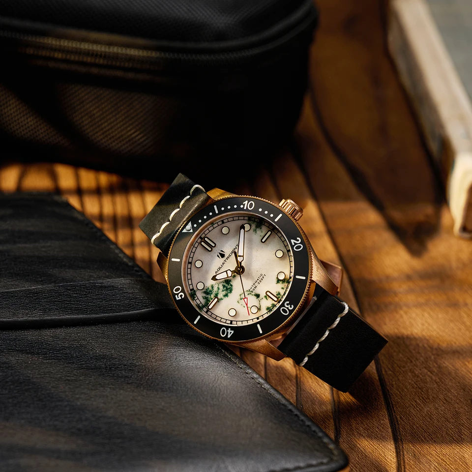 Aquatrident Bronze Watch 42.5mmcusn8 Automatický mechanický mramor 100 metrov vodotesný švajčiarsky svetelný vojenský retro hodinky pre mužov
