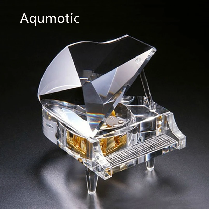 Aqumotický klavírny hudobný box Clear Musical Boxes for Women alebo Boys 3D Good Movement Mechanizmus vlastné slovo alebo fotografia