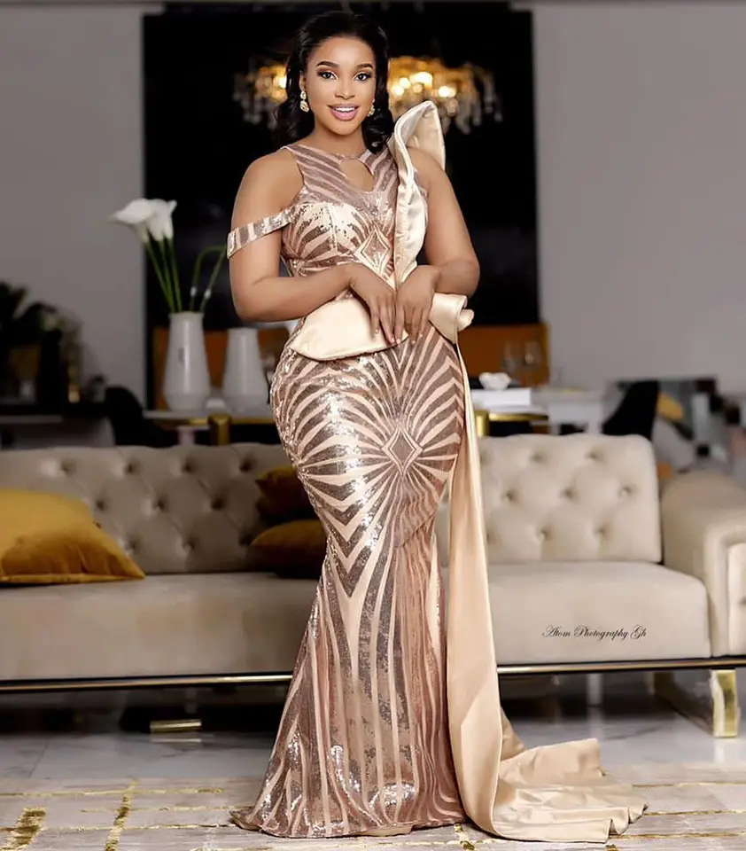 Arabčina ASO EBI Champagne Mermaid Prom Dress Flitry Večer formálna párty druhý recepcia zásnubné družičky