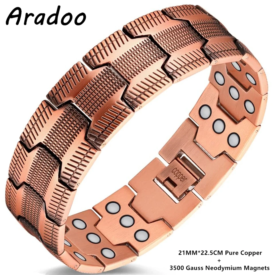 Aradoo Pure Copper Bracelet Retro Style 3500 Gauss Magnetické pánske náramky