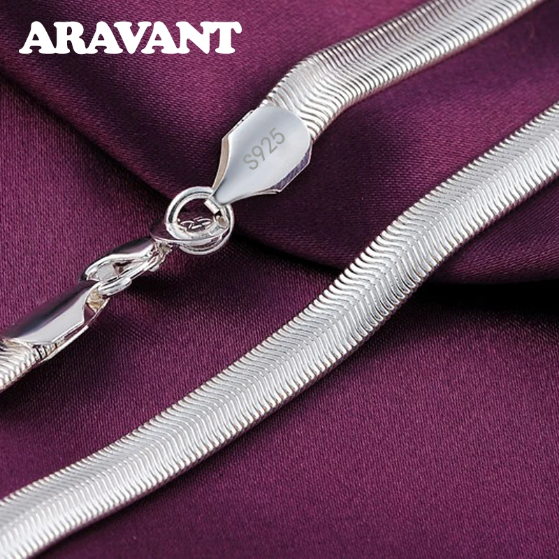 Aravant 925 Sterling Silver 16/18/20/22/24/26/26 palca 6 mm plochý hadový reťazec náhrdelník pre ženy Móda Módne svadobné šperky