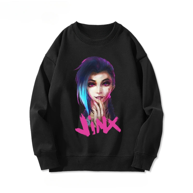 Arcane lol League of Legends jinx práškovú hru okolo strážneho oblečenia jesenné zimné okrúhle krk Muži nosia anime mikinu harajuku