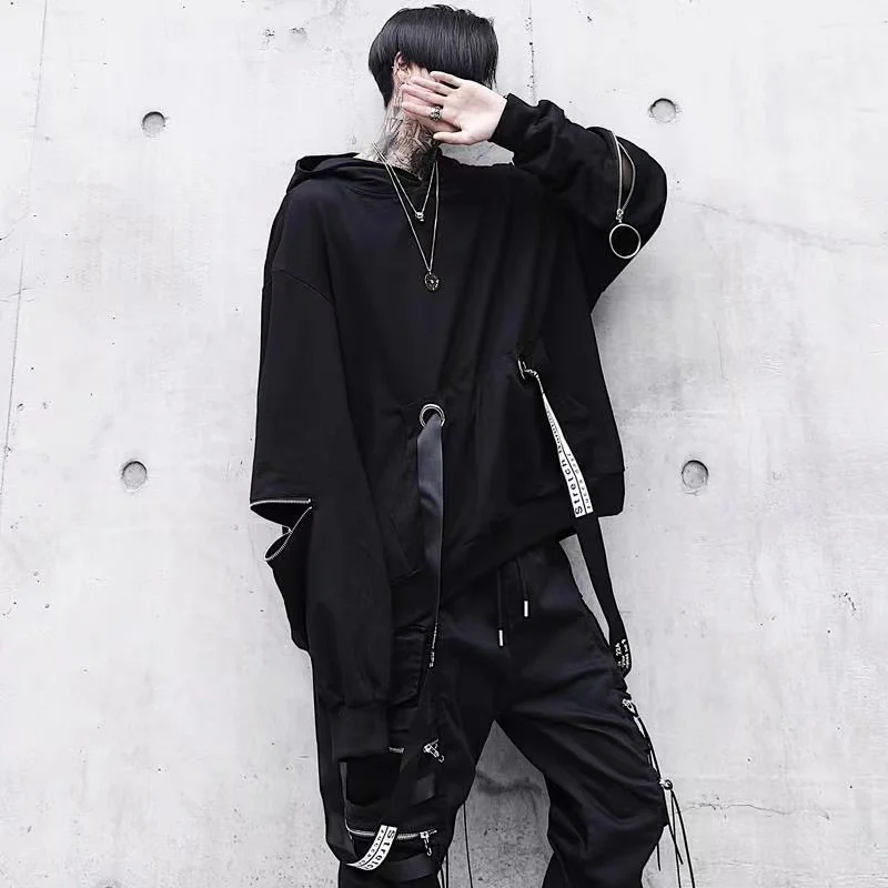 Arens čierne pánske mikiny goth mikina kapucňa jesenné technowear
