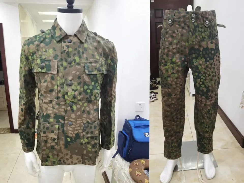 ArmyShop2008 WW2 Nemecká armáda Linen HBT DOT 44 PEA CAMO M43 Field TUNIC a TUSERS Vojenská uniforma
