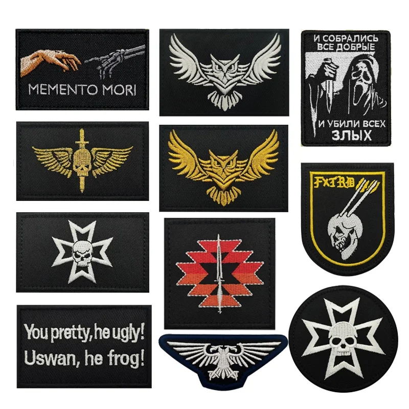 Armádne ventilátorové tašky Doplnky, ktoré sťahujú sovu odznak Warhammer Templar lebka vyšívaná handrička na vonkajšom morálnom batohu