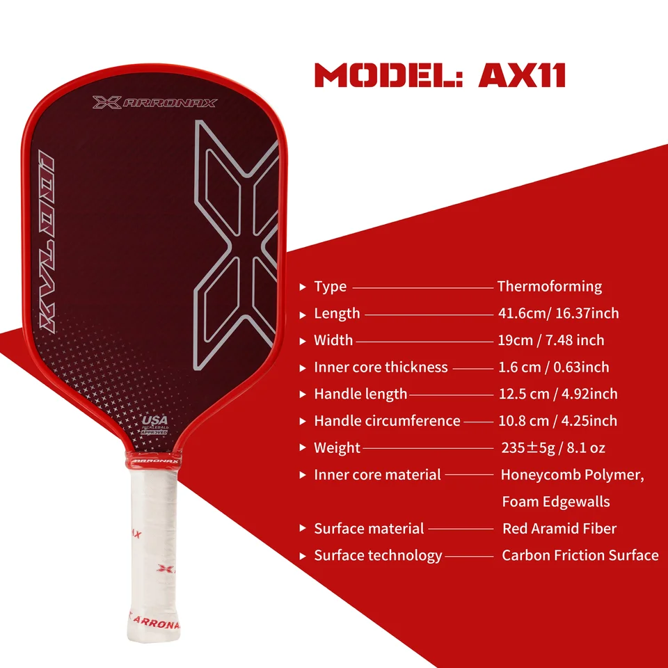 Arronax Thermoformed Pickleball Paddle Raw Red Aramid Fiber Pickle Galls Raketa 16 mm Pretiahnutá hybridná penová hrana