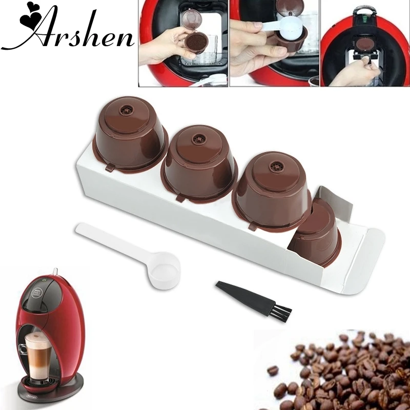 Arshen 3pcs/set Dolce Gusto Plsatic Doplniteľná kávová kapsula s lyžičkou kefou 200 -krát opätovne použiteľnú kompatibilnú Nescafe Dolce Gusto