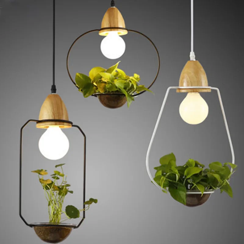 Art Deco RastleNd Pendant Svetlo s drevenou základňou Kreatívna rustikálna hrnca Závesná lampa pre reštauráciu Cafe Bar Restaurant