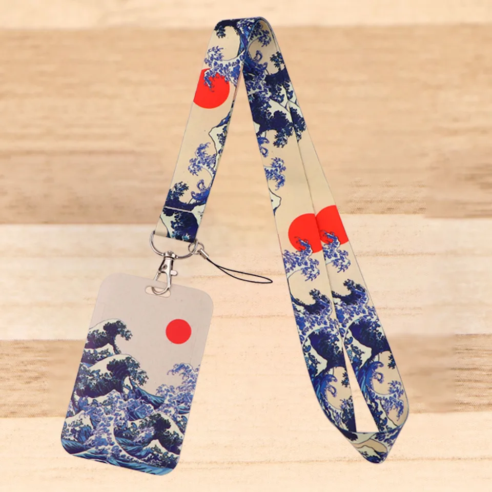 Art Japanese Waves Držiteľ kariet na krk na krk na kľúče pre kľúčové identifikačné remienky Držiak odznaku DIY Závesné lano Cosplay príslušenstvo