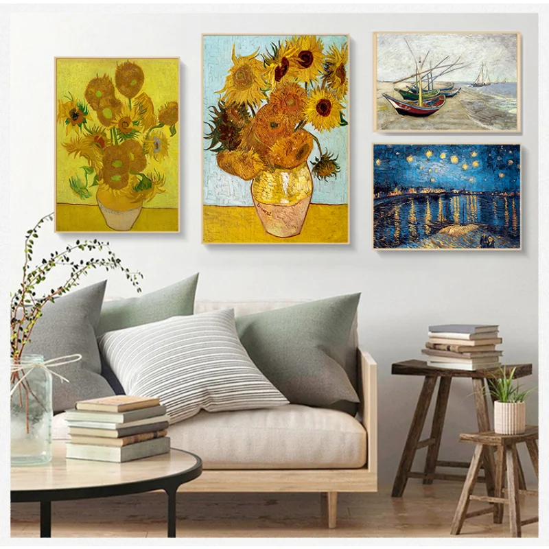 Art Print plagát obrázok nástenné domy Dekorácie nástenné maľby Van Gogh olejomaľba diela slnečnicové marhuľ