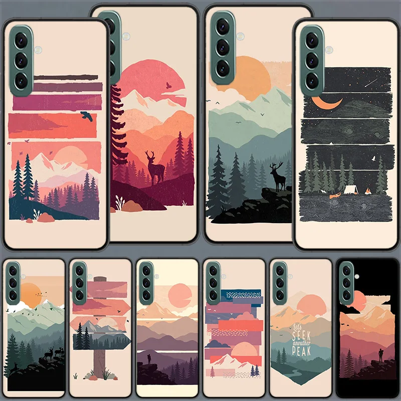 Art Sunset Travel Deer Wild Dub Puzdro pre Samsung A15 A25 A35 A55 Galaxy A05S A03 A03S A02S A71 A51 A41 A31 A21 A21 A11 A11 A10S A5 A5