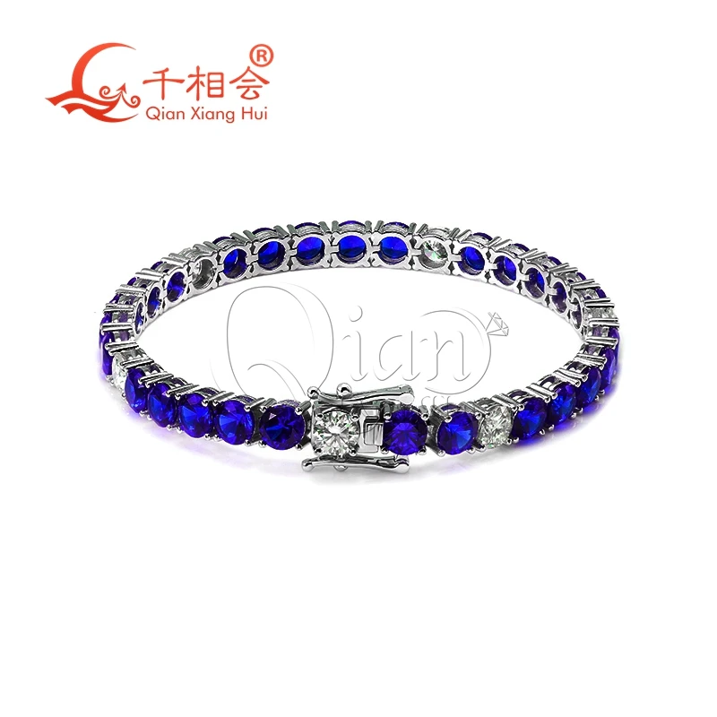 Artifical Blue Color Sapphire Tennis 3mm 4 mm 5 mm 6,5 mm náramok S925 Strieborný biely moissanitový náramok jemný šperk GFIT Party