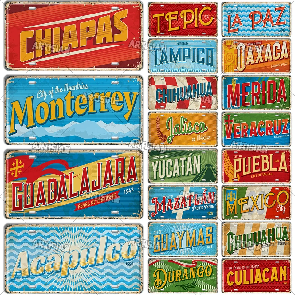 Artisian Mexico LISSICKE RANDMARKE Kovové plechové plakety City kovová značka Wall Decor Garage Bar Pub Club Hotel Cafe Kitchen Home