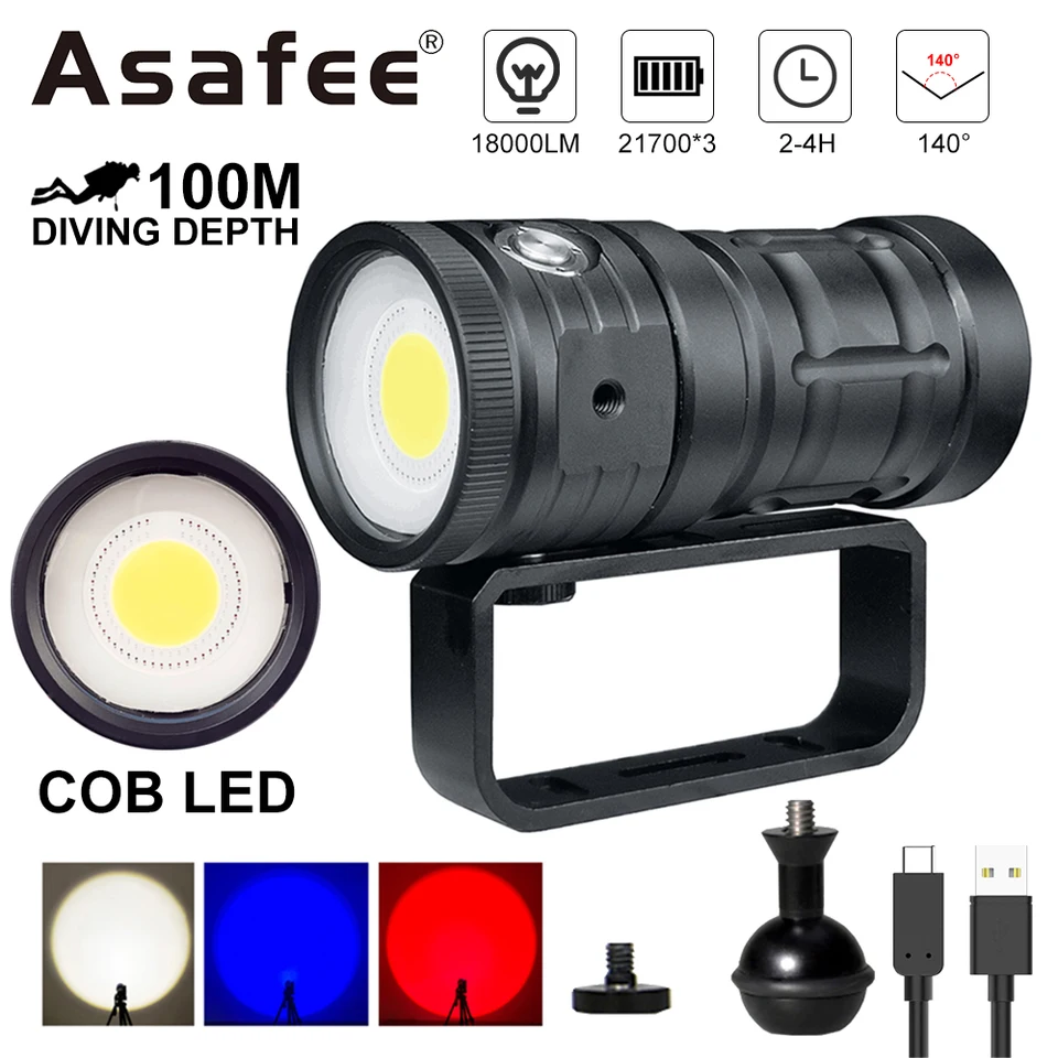 Asafee 100m 18000lm pod vodou vyhľadávač lampa baterky LED potápačská baterka