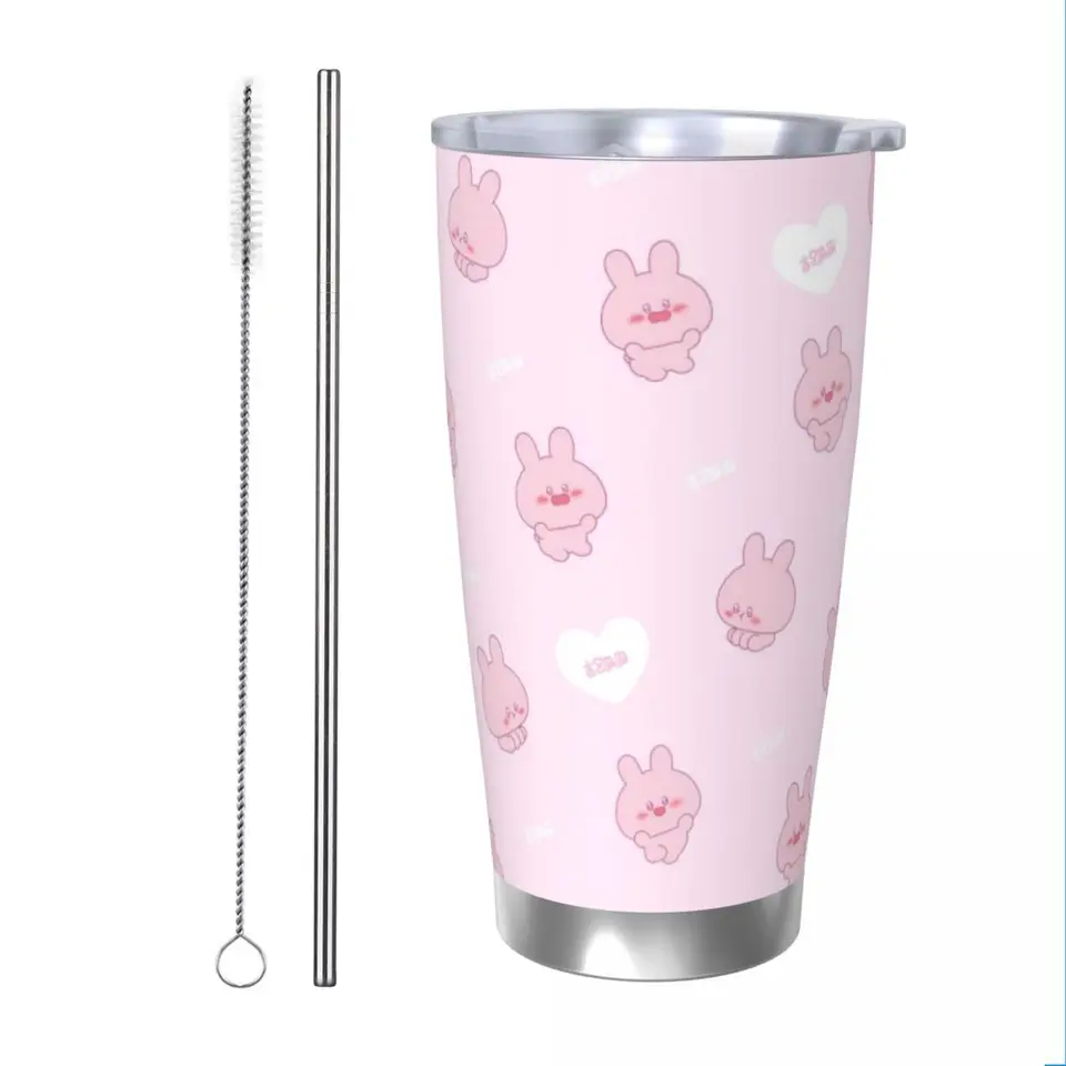 Asamimichaan Cute Asamimi 20oz z nehrdzavejúcej ocele hrnček slama tepelná ľadová cestovná šálka vákuum izolovaná káva horúca šálka