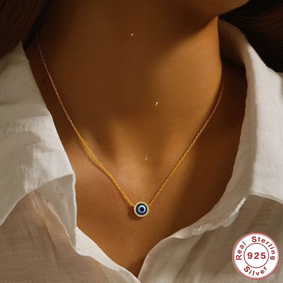 Asistent 100% 925 Sterling Silver Blue Crystal Evil Eye náhrdelník Lucky Eye 45 cm retiazka na krk pre ženy
