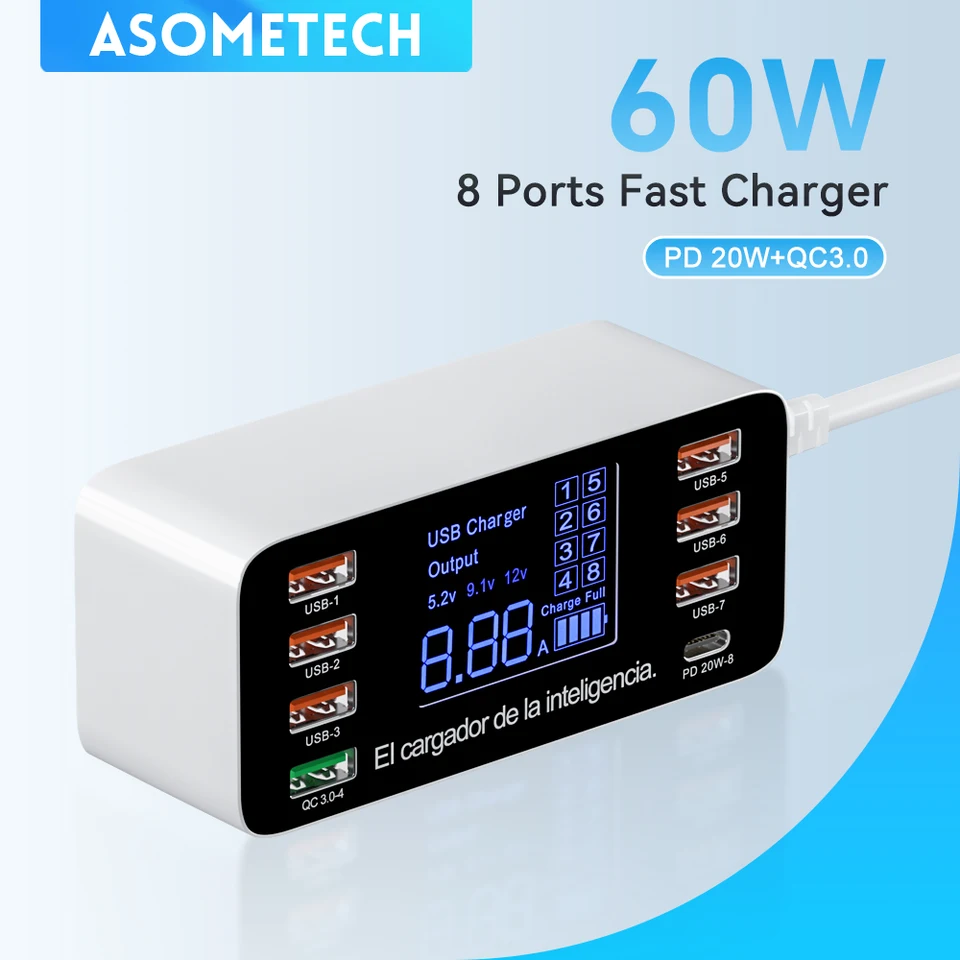 ASOMETech 60W Quick Charge QC 3.0 4.0 USB Charger Adapter USB C nabíjačkou Tablet Rýchle nabíjačka pre iPhone 14 13 12 Pro Xiaomi