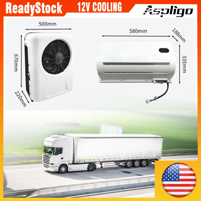 Aspligo Auto Electric Parking Klimatizačný klimatizácia 12V 10500BTU Chladenie Split klimatizácia 24 V pre nákladné vozidlo Caravan Camper Van