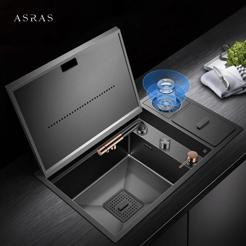 ASRAS Flip Cover Skryté kuchynské umývadlo Nanometer z nehrdzavejúce